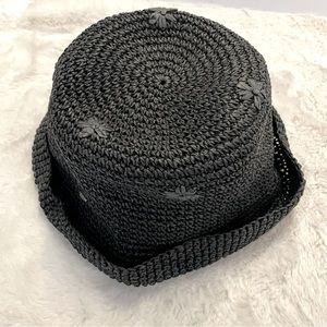 August Hat Company black paper hat with flower detail